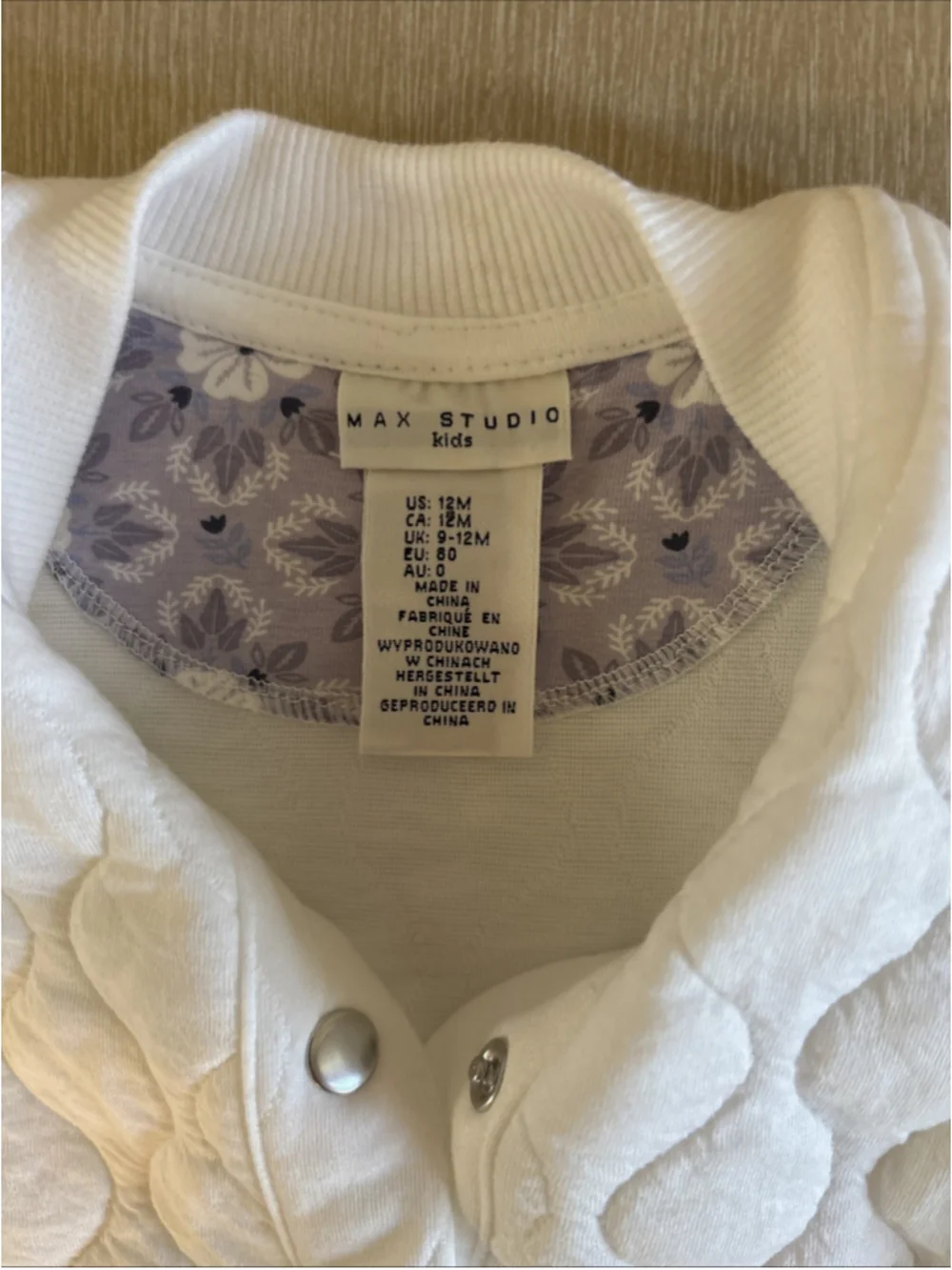 Toddler Max Studio Kids White Snap Floral Light Jacket 12m (1188)